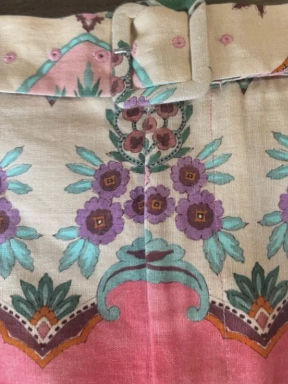 ZARA Belted Linen Blend Print Shorts – Medium | Pink Moroccan Boho | EUC - Picture 5 of 14